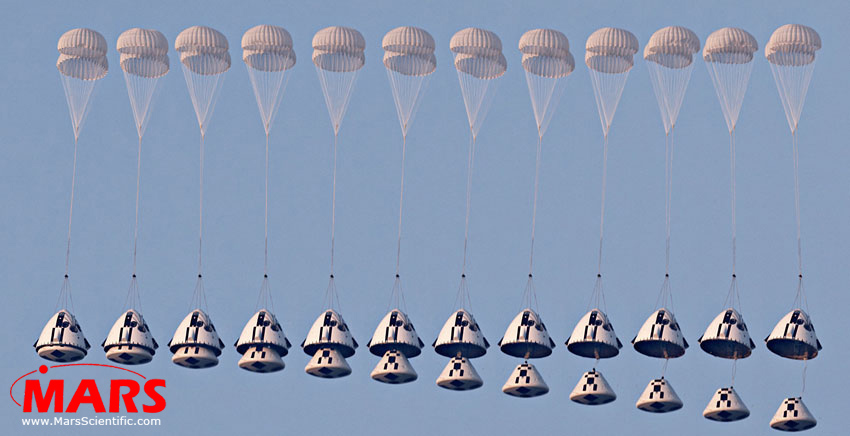 High-speed imaging sequence of parachute deployment during NASA capsule abort systems test